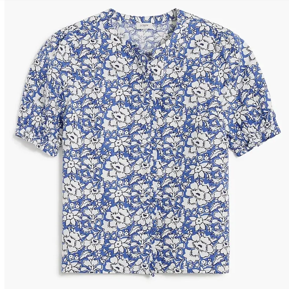 J Crew Factory Linen-blend Ruffle Top With Puff Sleeves in size M - Picture 2 of 4